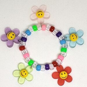 Handmade Rainbow Smiley Face Flower kandi bracelet